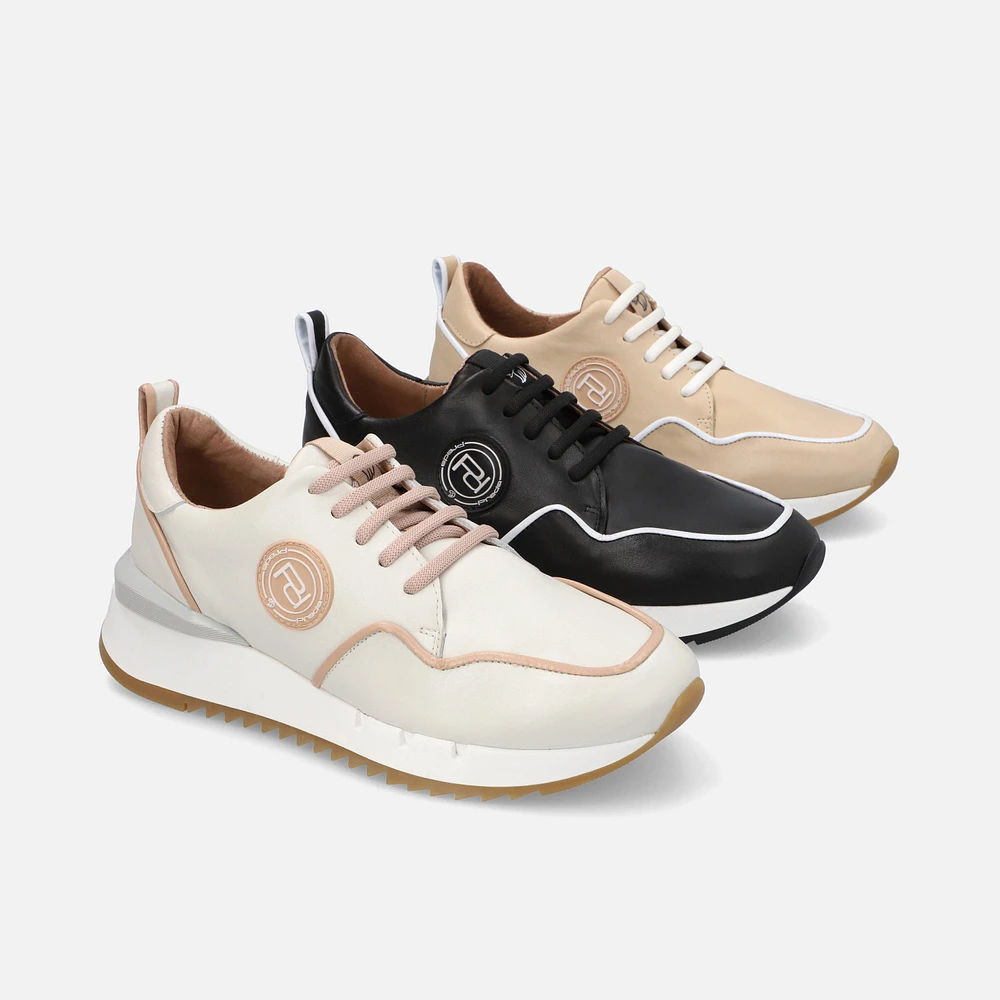 Zapato deportivo en piel napa beige con logo Pd para mujer