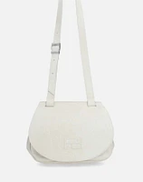 Bolso bandolera en piel charol color blanca con solapa grabada al frente en relieve de Pd para mujer