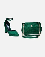 Zapatilla con pulsera en piel metalizada color  verde para mujer