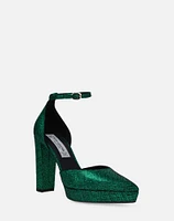 Zapatilla con pulsera en piel metalizada color  verde para mujer