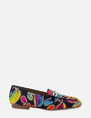 Mocasín con bordado multicolor para mujer