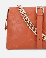 Bolso bandolera en piel color naranja con grabado letras descompuestas Prada para mujer