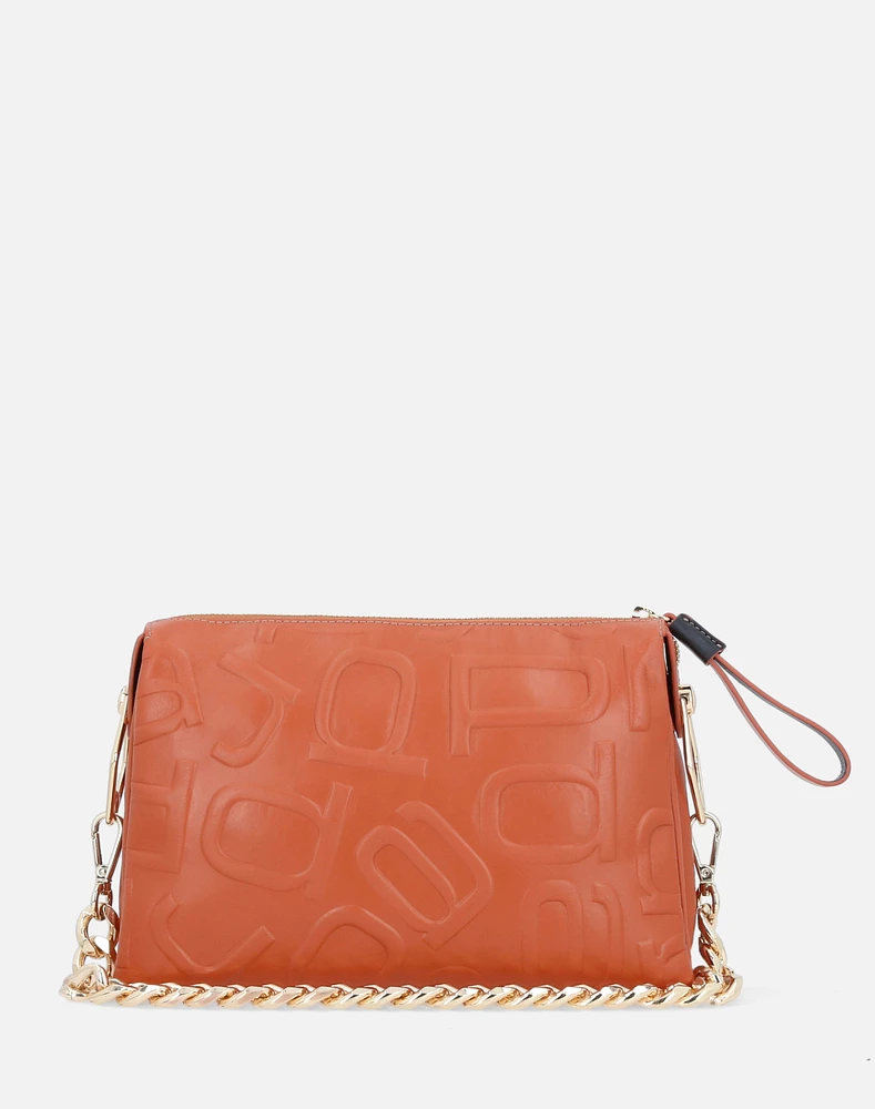 Bolso bandolera en piel color naranja con grabado letras descompuestas Prada para mujer