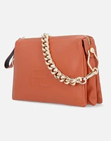 Bolso bandolera en piel color naranja con grabado letras descompuestas Prada para mujer