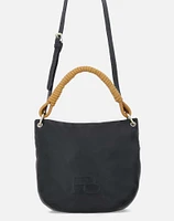 Bolso de hombro en piel color negro y caja tipo media luna con logo Pd para mujer