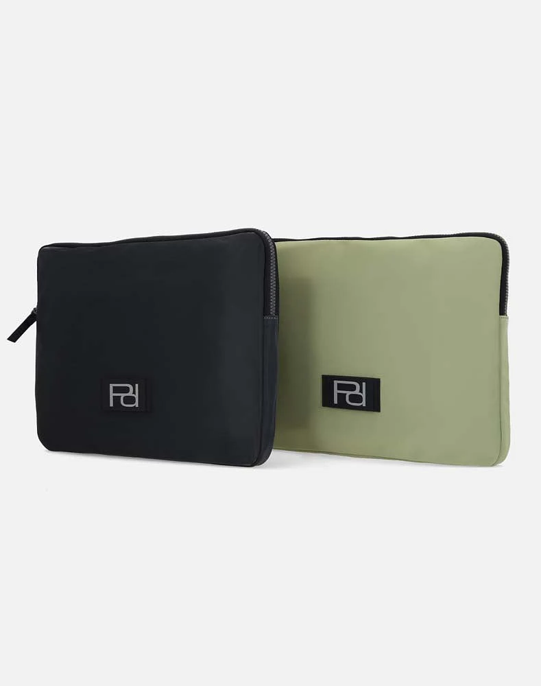 Estuche porta lap top en textil color negro con efecto tornasol unisex