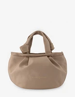 Bolso de mano en piel color arena con asas tipo nudo para mujer