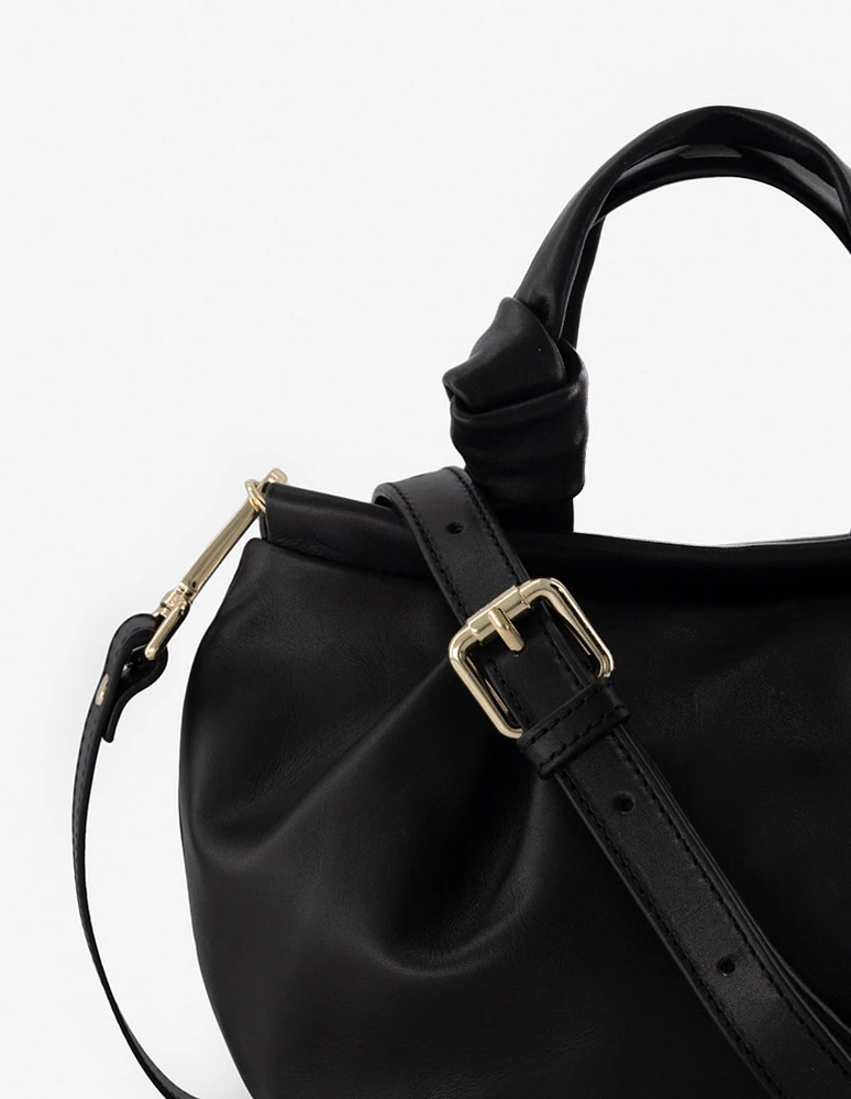 Bolso de mano en piel color negro con asas tipo nudo para mujer