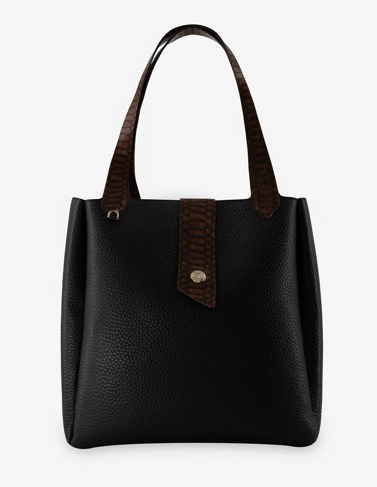 Bolso tipo shopper color negro con detalles de serpiente para mujer