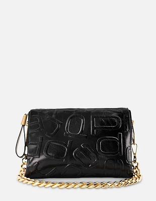 Bolso tipo bandolera en color negro con grabado anagrama letras Prada para mujer