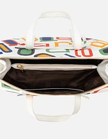 Bolso tipo bowling en color blanco con grabado letras prada multicolor