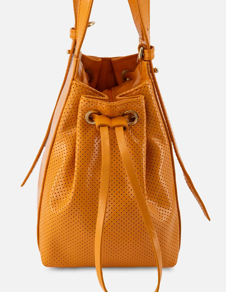 Bolso tipo saco en piel color naranja para mujer