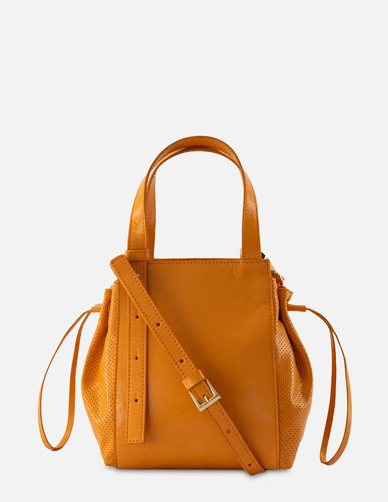 Bolso tipo saco en piel color naranja para mujer