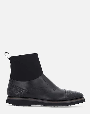 Bota chelsea negra con grabado para hombre