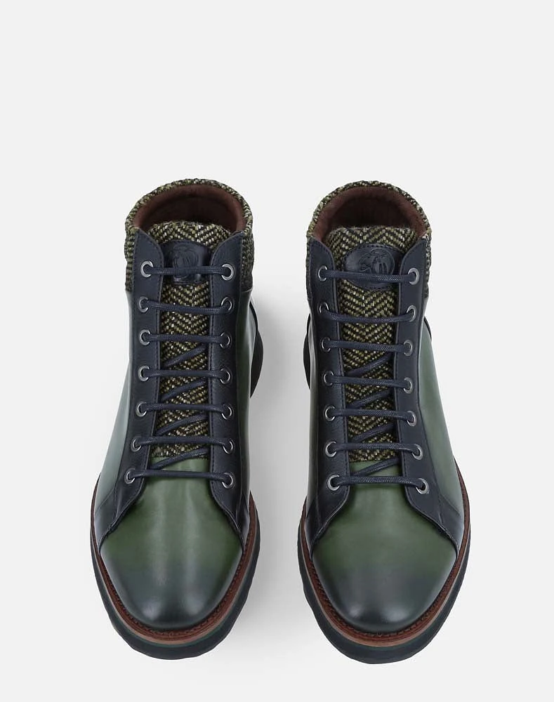 Tenis de bota verde en piel para hombre