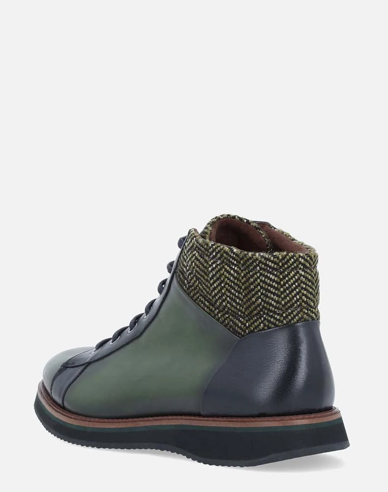 Tenis de bota verde en piel para hombre