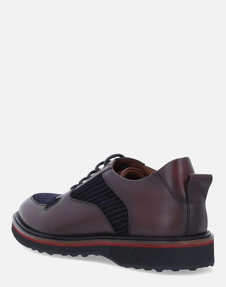 Zapato oxford bicolor en piel y pana para hombre