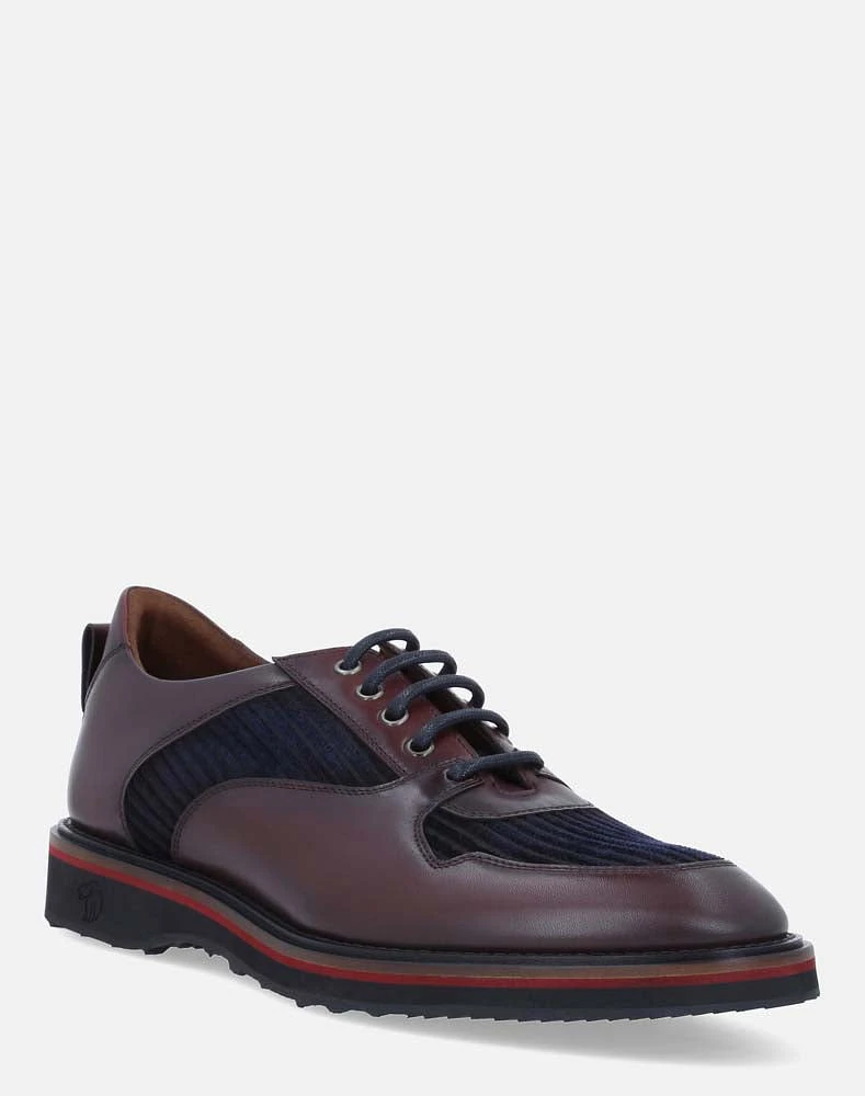 Zapato oxford bicolor en piel y pana para hombre