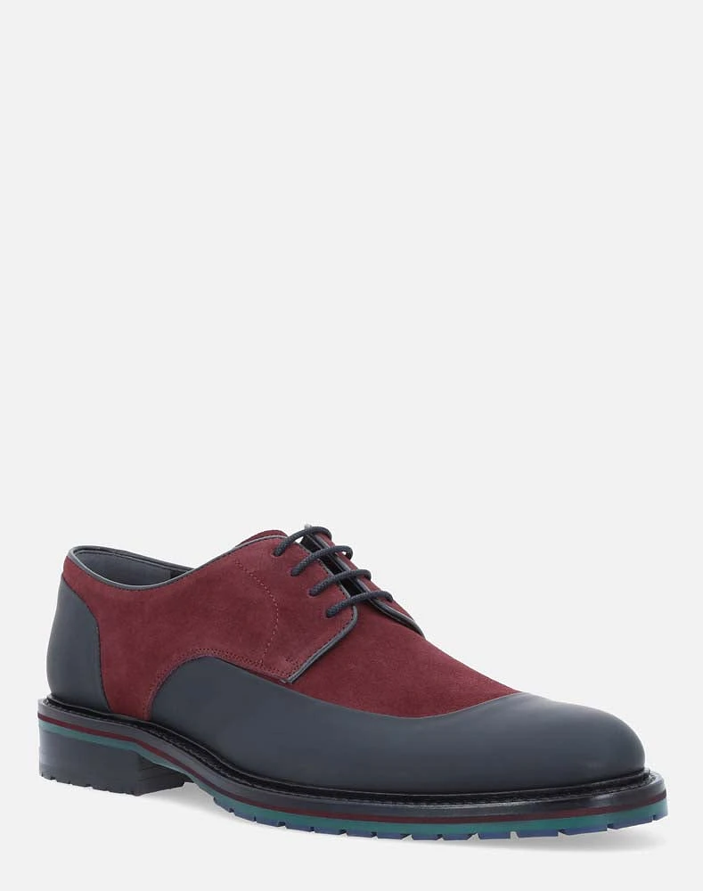 Zapato Blucher vino puntera de gomato para hombre