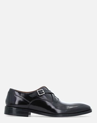 Zapato Monk negro con tiras cruzadas para hombre