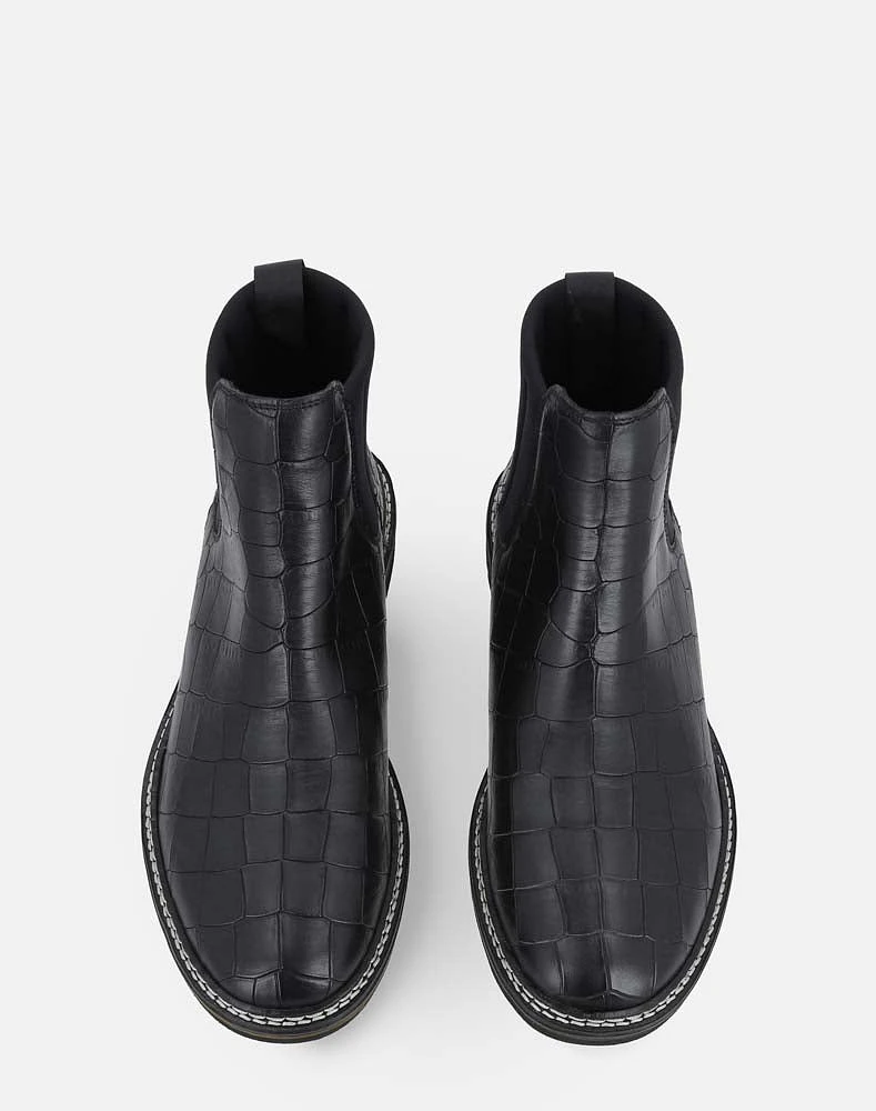 Bota chelsea negra en piel grabada para hombre