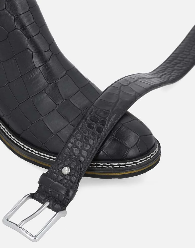 Bota chelsea negra en piel grabada para hombre