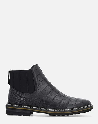 Bota chelsea negra en piel grabada para hombre