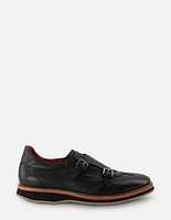 Monk de piel napa color negro con picado para hombre