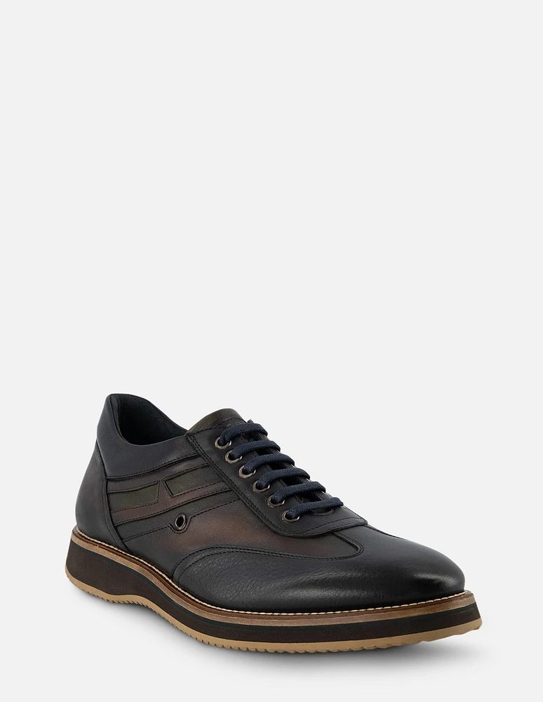 Oxford deportivo en piel napa color azul para hombre