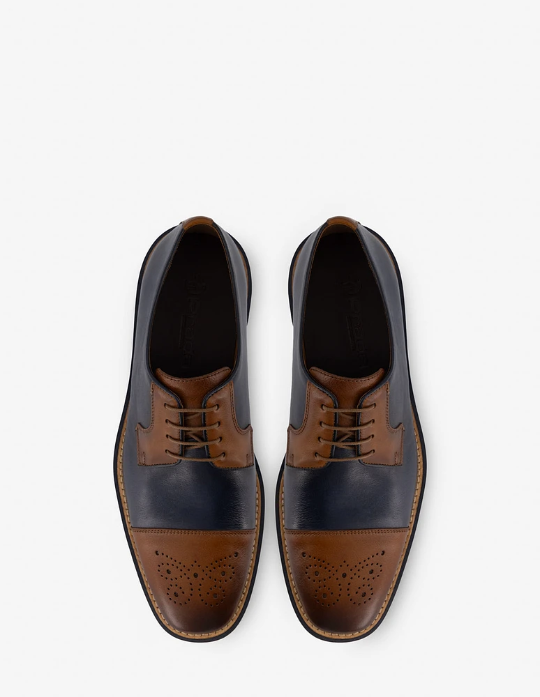 Blucher en piel color azul y café para hombre