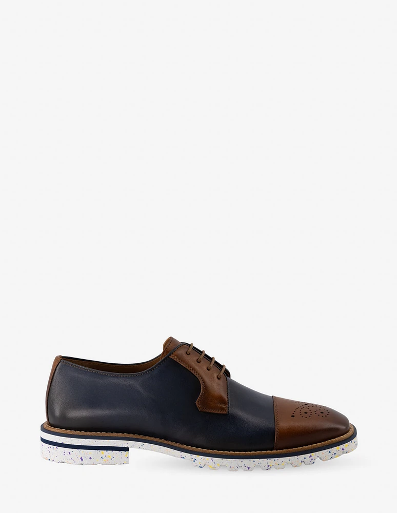 Blucher en piel color azul y café para hombre