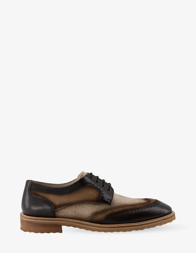 Blucher en piel y textil color marrón para hombre