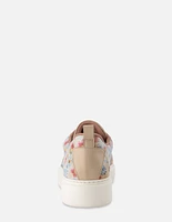 Tenis con estampado floral multicolor en piel color nude para mujer