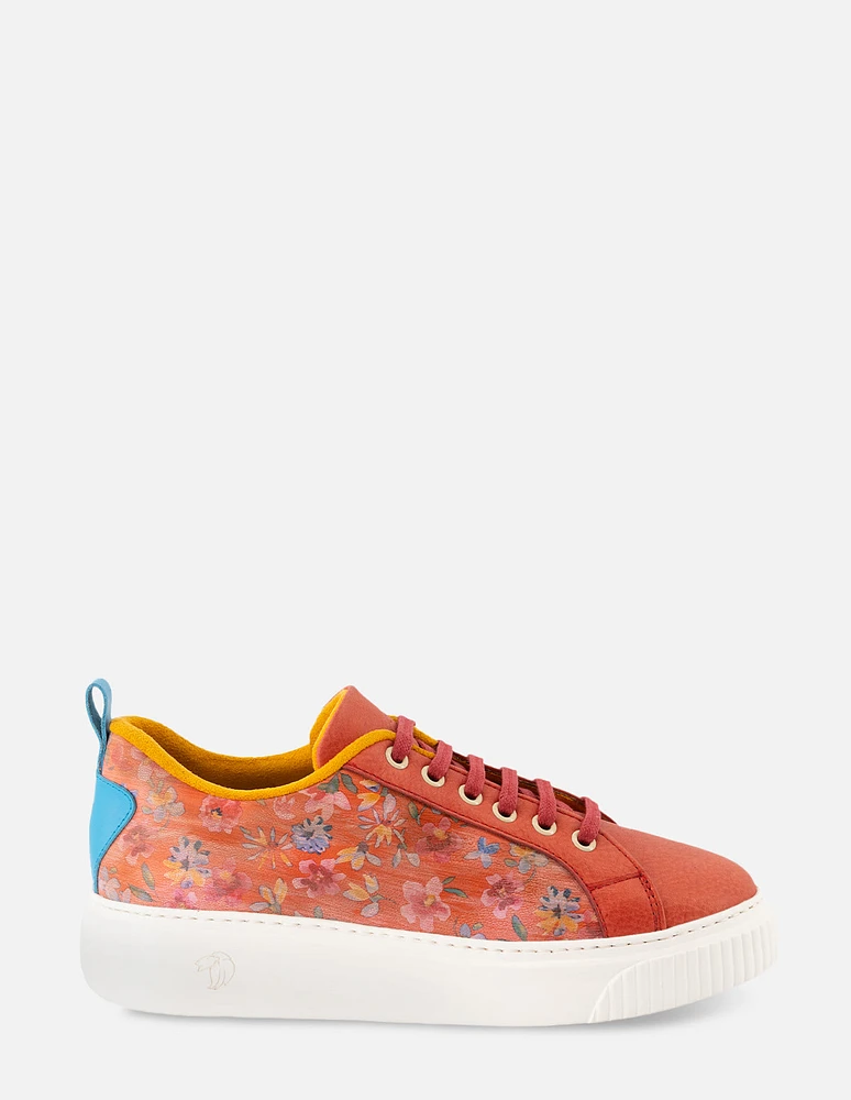 Tenis con estampado floral multicolor en piel color rojo para mujer