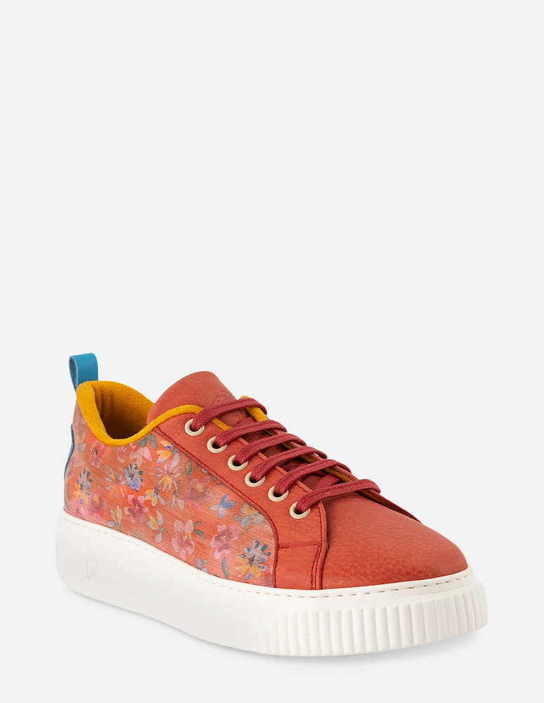 Tenis con estampado floral multicolor en piel color rojo para mujer