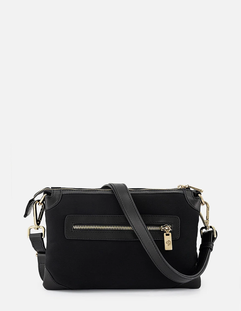 Bolso mini en textil negro asa bandolera para mujer