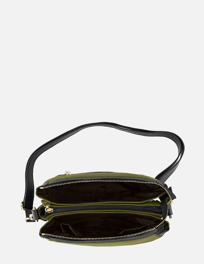 Bolso mini en textil verde asa bandolera para mujer