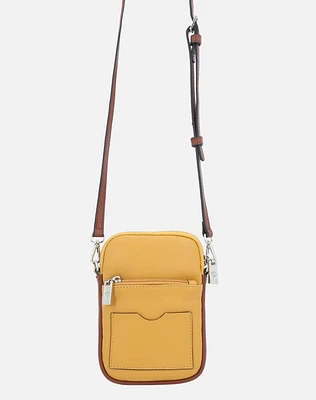 Bolso porta celular en color amarillo con bandolera unisex