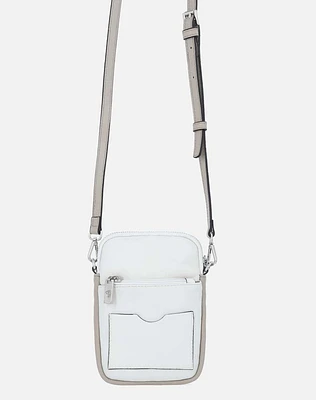 Bolso porta celular en color blanco con bandolera unisex