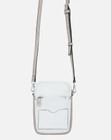 Bolso porta celular en color blanco con bandolera unisex