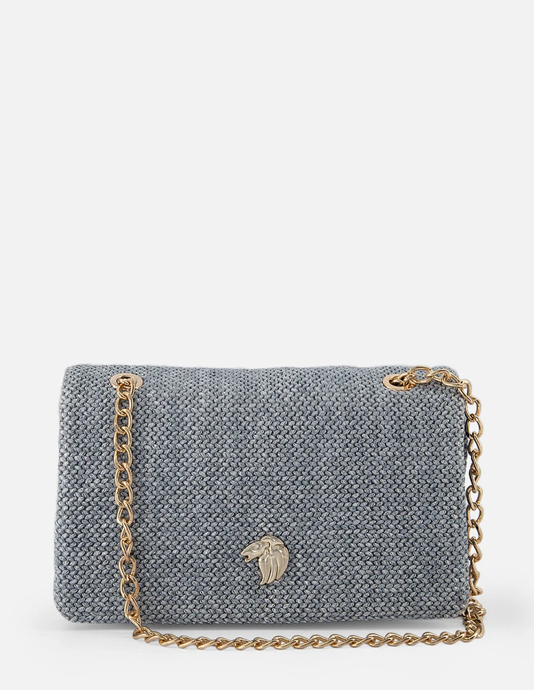 Bolso bandolera en rafia color azul para mujer