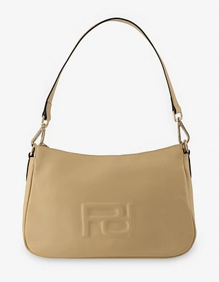 Bolso bandolera con grabado “Pd” en piel color arena para mujer