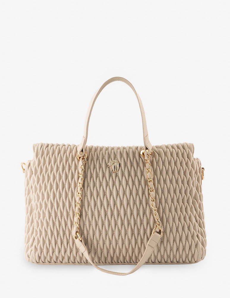 Bolso shopper en piel vegana capitonada color blanco para mujer