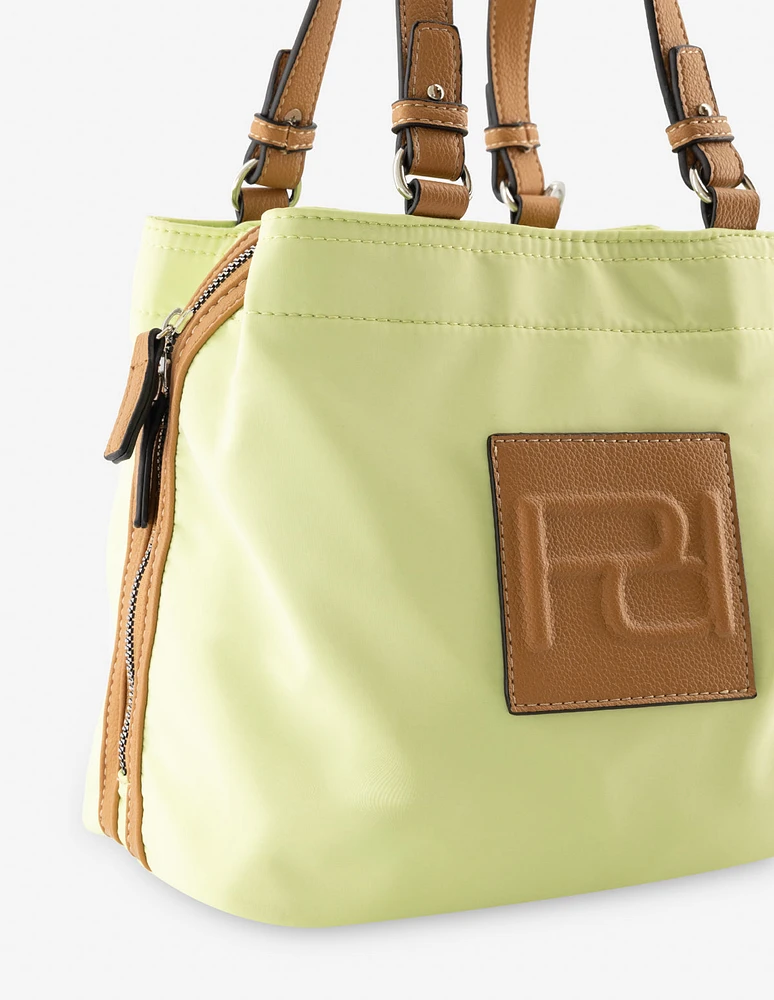 Bolso de mano en nylon color verde con letras Pd para mujer