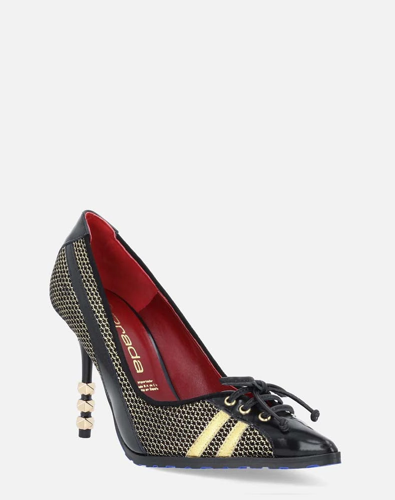 Zapatilla en piel florantic color negro  y tacón de fantasía para mujer