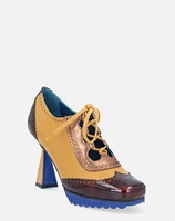 Zapato abotinado  en piel color amarillo punta charol para mujer