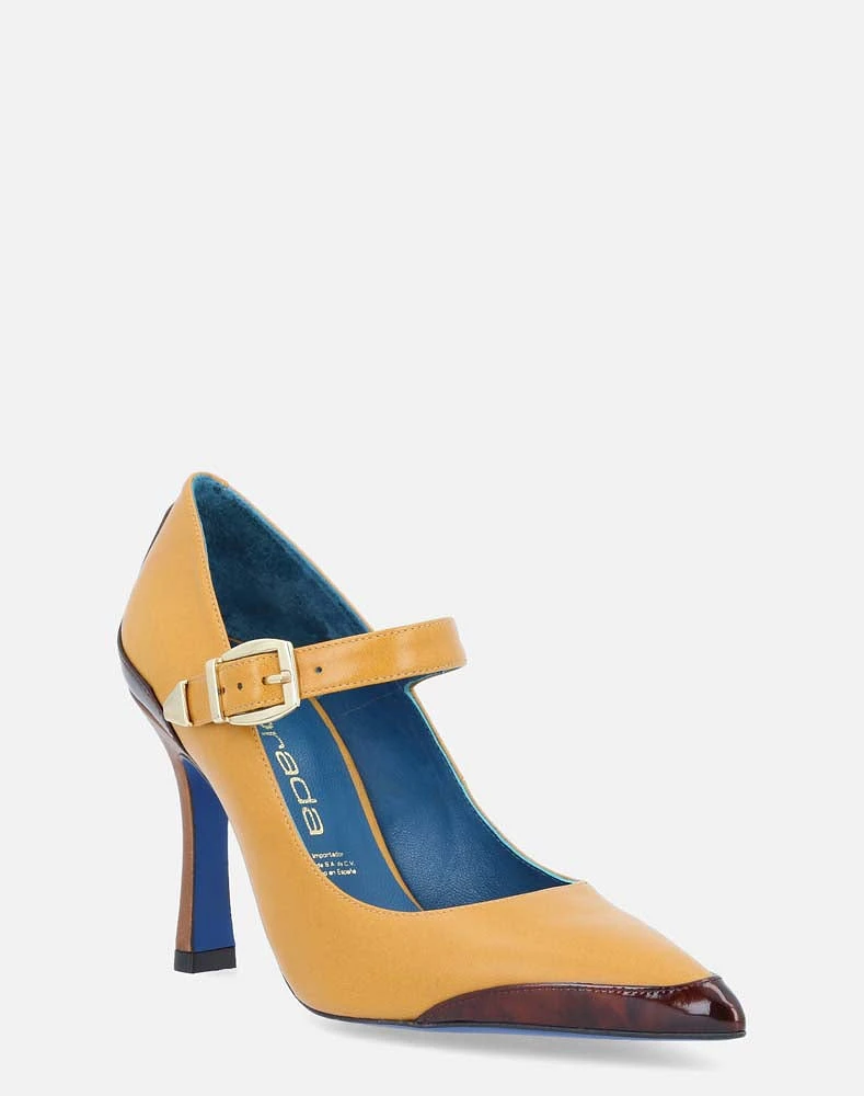 Zapatilla en piel color  amarillo punta para mujer