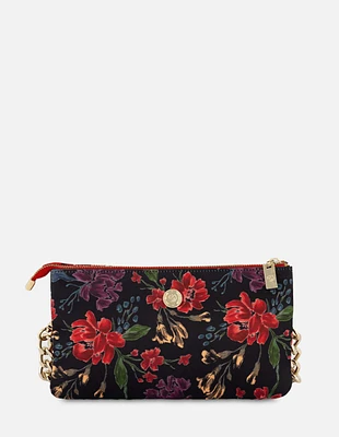 Bolso bandolera con estampados florales en blanco y negro para mujer