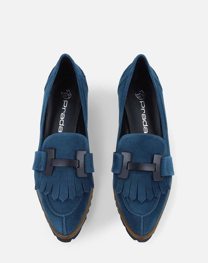 Mocasín en piel ante color azul para mujer