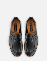 Mocasín en piel napa color negro con suela arena para hombre